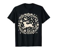 Winter Woodland Hare Festive Christmas Folk Art Design T-Shirt