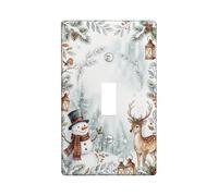 Winter Woodland Snow Man And Deer Scene Toggle Switch Plate | Watercolor Woodland Theme, Rustic Deer Illustration, Seasonal Pine And Berry Accents, Standard Wall Plate Size