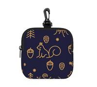 Winter Woods and Squirrels Line Style Blue, Square Zipper Storage Bag, Neoprene Coin Purse, Small Wallets, Change Pouch, Change Purse