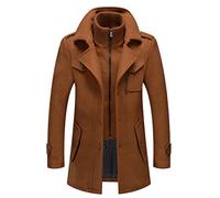 Winter Wool Coat Men Double Collar Thick Jacket Single Breasted Trench Coat Men Fashion Wool Blends Overcoats Brown L