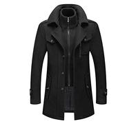 Winter Wool Coat Men Double Collar Thick Jacket Single Breasted Trench Coat Men Fashion Wool Blends Overcoats black M