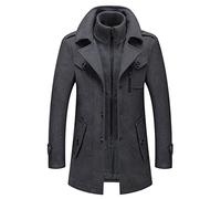 Winter Wool Coat Men Double Collar Thick Jacket Single Breasted Trench Coat Men Fashion Wool Blends Overcoats gray XL
