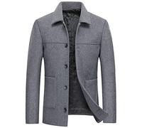 Winter Woolen Jacket Men Fashion Short Wool Blends Coats Lapel Thick Male Overcoat Solid Color Men's Clothing gray Asian Size XXL