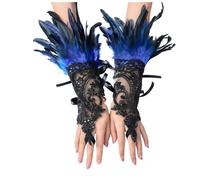 Winter Work Gloves, Black Lace Gloves Fingerless Elements, Feather Cuffs, Costume Accessories for Women and Girls, Perfect for Halloween