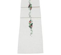 Winter Wreath Christmas Holly, Berries and Mistletoe Embroidered Table Runner 14" x 75"