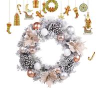 Winter Wreaths for Front Door,15.75in Snowy Christmas Wreaths Frosted Branches Pine Cones - Realistic Wreath Pine Garland for Party Porch Walls, Christmas Home Decor
