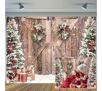 Winter Xmas Backdrop 20 x 10 ft Farmhouse Christmas Tree Rustic Barn Door Backdrop, Snow White Christmas Holi Banner Party Photo Shoot Props Decoration Supplies