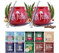 Winter yerba mate set for two with accessories | Yerba mate Yaguar, Verde Mate, Soul Mate, Guarani, El Fuego, Rio Parana | Calabash, bombilla and accessories | 10x50g | Natural caffeine | 500g | 0.5kg