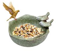 Winterproof Bird Bath, Round, 16 cm, Noble Ceramic Glazed, Bird Bath Garden with 2 Decorative Birds, Vintage Bird Bath Garden for Outdoors, Patio, Balcony and Lawn (Green, Pack of 1)