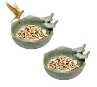 Winterproof Bird Bath, Round, 16 cm, Noble Ceramic Glazed, Bird Bath Garden with 2 Decorative Birds, Vintage Bird Bath Garden for Outdoors, Patio, Balcony and Lawn (Green, Pack of 2)