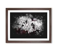 Winters Bloom Flowers Paint Splash Modern Art Framed Wall Art Print, Ready to Hang Picture for Living Room Bedroom Home Office Décor, Walnut A4 (34 x 25 cm)