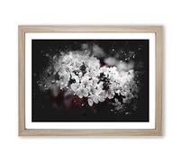 Winters Bloom Flowers Paint Splash Modern Art Framed Wall Art Print, Ready to Hang Picture for Living Room Bedroom Home Office Décor, Oak A4 (34 x 25 cm)