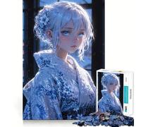 Winter's Gentle Embrace︰ Anime Girl in Kimono 1000 Piece Jigsaws for Adults Brain Sharp Game Smooth Burr Free Surface Fascinating Hobby for Idle Moments (38x26cm)