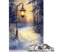 Winters Glow Lantern Light on A Snowy Path Puzzle 1000 Pieces Jigsaws Wooden Puzzle for Adults And Teenager Puzzles for Adults 300pcs (40x28cm)