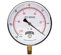 Winters PCT Series Stainless Steel 304 Dual Scale Contractor Pressure Gauge, 30"Hg Vacuum/kpa, 4-1/2" Dial Display, -1% Accuracy, 1/4" NPT Bottom Mount