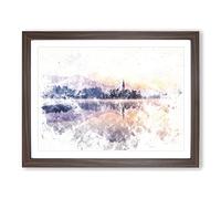 Wintertime At Lake Bled In Slovenia Watercolour Modern Framed Print | A4 Walnut Framed Wall Art | Ready to Hang | Modern Landscape Picture | Living Room Bedroom Lounge Office