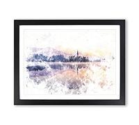 Wintertime At Lake Bled In Slovenia Watercolour Modern Framed Wall Art Print, Ready to Hang Picture for Living Room Bedroom Home Office Décor, Black A3 (46 x 34 cm)