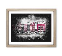 Wintertime In Amsterdam Netherlands Paint Splash Modern Art Framed Wall Art Print, Ready to Hang Picture for Living Room Bedroom Home Office Décor, Oak A3 (46 x 34 cm)