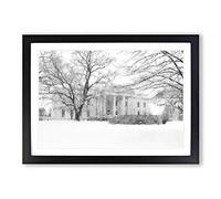 Wintertime View of The White House Painting Framed Print | A2 Black Framed Wall Art | Ready to Hang | Modern Historical Picture | Living Room Bedroom Lounge Office