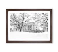 Wintertime View of The White House Painting Framed Print | A2 Walnut Framed Wall Art | Ready to Hang | Modern Historical Picture | Living Room Bedroom Lounge Office