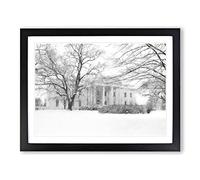 Wintertime View Of The White House Painting Modern Art Framed Print | A3 Black Framed Wall Art | Ready to Hang | Modern Historical Picture | Living Room Bedroom Lounge Office