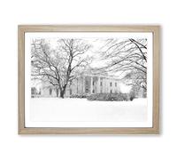 Wintertime View Of The White House Painting Modern Art Framed Print | A4 Oak Framed Wall Art | Ready to Hang | Modern Historical Picture | Living Room Bedroom Lounge Office