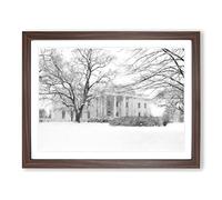 Wintertime View Of The White House Painting Modern Art Framed Print | A4 Walnut Framed Wall Art | Ready to Hang | Modern Historical Picture | Living Room Bedroom Lounge Office