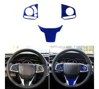 winterwell for Car 10th Gen Civic Accessories Real Carbon Fiber Steering Wheel Cover Trims Inner Button Sticker Compatible with Honda Civic 2021 2020 2019 2018 2017 2016 CR-V 2017-2022 (Blue)