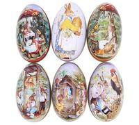 Winterworm 6pcs Creative Cute Tin Bunny Chick Printing Alloy Metal Easter Eggs Shaped Candy Box Holder
