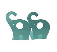 Winterworm Cartoon Cute Elephant Pattern Nonskid Metal Office Desk Bookends (Blue Green)