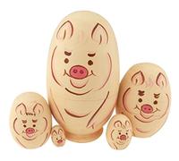 Winterworm Cute Egg Shape Animal Theme Pig Stacking Dolls Handmade Wooden Russian Nesting Dolls Matryoshka Dolls Set 5 Pieces For Kids Toy Birthday Christmas Easter Gift