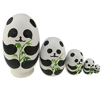 Winterworm Set 5 Pcs Cute Egg Shape Panda Bear Animal Theme Wooden Stacking Toy Handmade Russian Nesting Dolls Matryoshka Dolls Panda Stuff for Kids Toy Panda Party Supplies Easter Gift