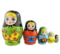 Winterworm Set of 5 Multicolor Flowers Russian Doll Glazed Stacking Toy Handmade Nesting Doll for Kids Stocking Stuffer
