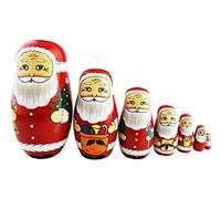 Winterworm Set of 7 Santa Claus Sending Gift Nesting Doll Novelty Stacking Toy Wooden Toy Christmas Season Decor