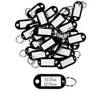 WINTEX Key Ring with Tags - 100 pcs - Heavy Duty Plastic Fobs with Labels - Coloured Key Chain Rings for Organising, Travelling, or Pets - Black