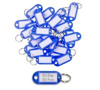 WINTEX Key Ring with Tags - 100 pcs - Heavy Duty Plastic Fobs with Labels - Coloured Key Chain Rings for Organising, Travelling, or Pets - Blue