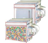 wintfarm 10 Pcs Toy Storage Bags, A4 Double-Layer Mesh Zipper Pouch Bags With Handle, Suitable For Storing Building Blocks, Puzzles, Board Games, Books, Stationery(34 * 25 CM/13.4 * 9.8 IN)