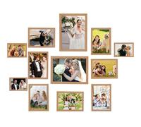 wintfarm 12 Pack Multi Photo Frame,Gallery Collage Photo Frames for Wall or Tabletop Display,Family Picture Frame Including Four 4x6, Four 5x7, Two 6x8, Two 8x10 Inch,12 Non-Trace Nails (Oak)