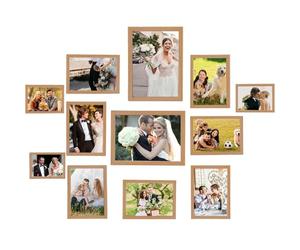 wintfarm 12 Pack Multi Photo Frame,Gallery Collage Photo Frames for Wall or Tabletop Display,Family Picture Frame Including Four 4x6, Four 5x7, Two 6x8, Two 8x10 Inch,12 Non-Trace Nails (Oak)