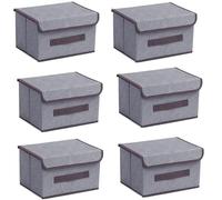 wintfarm Storage boxes with lids,6pcs 25.5x19x16cm collapsible storage box,fabric foldable storage box with lid for clothes,toy, photo,closet,bedroom,home(Grey)