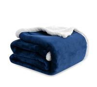 Winthome Double-Layered Sherpa Fleece Throw Blanket - Ultra Soft, Breathable & Warm Thick Blanket, Eco-Friendly Microfiber Blankets for Bed, Sofa Machine Washable Throw/Single Size Blue 130 * 170cm