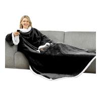 Winthome Double Warmer Wearable Blanket with Sleeves, Super Soft Sherpa Blanket for Adult Women Men (Black)