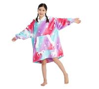 Winthome Oversized Blanket Hoodie for Kids Boys Girls, Super Soft Warm Fleece Sweatshirt Blanket Hoody Rainbow Unicorn