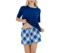 Winthome Womens Pyjamas short set, Cosy 100% Cotton Ladies Pyjama with pockets, Classic Womens Nightwear PJS, Moisture-wicking Breathable and Comfortable Loungewear Blue Plaid M