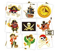 winthrop 240 Pcs Bulk Pirate Glitter Temporary Tattoos, Flash Gold Individually Wrapped Waterproof Safety Tattoos, Best Choice for Pirate Party Makeup, 60 Different Designs Pirate Ships