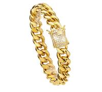 WinTrend Cuban Link Chain Necklace or Bracelet with Bling Bling Cubic Zirconia Iced-Out Clasp for Men 8mm/10mm/12mm/14mm/18mm 18K Gold Stainless Steel Hip Hop Miami Curb Chains 8-30 inch, Cubic