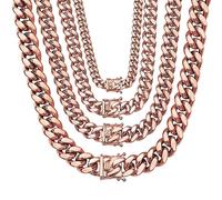 WinTrend Cuban Link Chain Necklace or Bracelet With Design Box Clasp for Men 10MM/14MM Rose Gold Stainless Steel Hip Hop Miami Curb Chains 7.5-30 inch, Stainless Steel, nothing