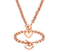 WinTrend Heart Pendant Bracelet & Necklace for Women 316L Stainless Steel Silver Chain Necklace with Toggle Clasp (Bracelet of 8", Necklace of 18"), Stainless Steel, No Gemstone