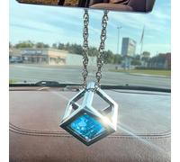 WINUERK Bling Diamond Cube Car Rear View Mirror Charms, Crystal Car Rear View Mirror Charms, Lucky Presents Hanging Ornament Pendant Decor Universal for Women Girls (Blue)