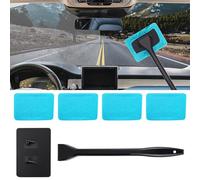 WINUERK Car Window Cleaner, Car Windshield Cleaner Tool, Windshield Cleaner Inside with Extendable Handle and 4PCS Washable Reusable Cloth Pad Head, Universal Auto Glass Wiper for Cars (Light blue)